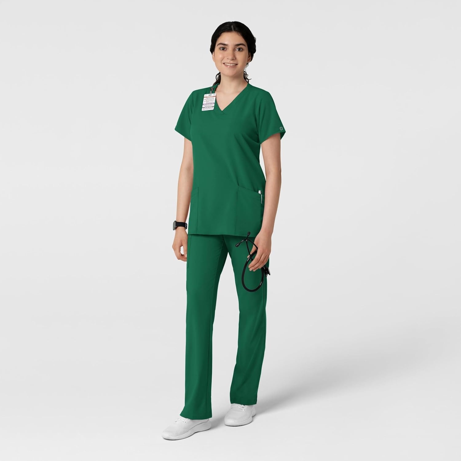 WINK W123 Women’s Basic V-Neck Scrub Top(Hunter Green)
