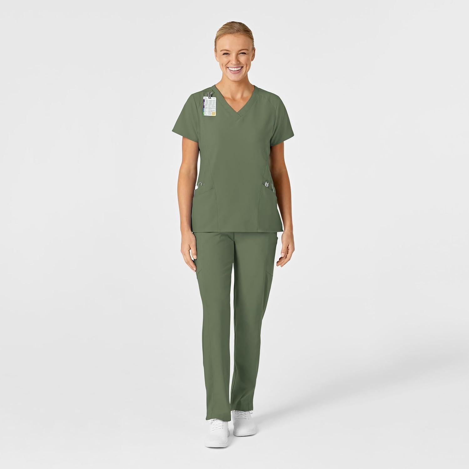 Wink Scrubs for Women, W123, Stylized V-Neck Tops with 5 Pockets(Olive)