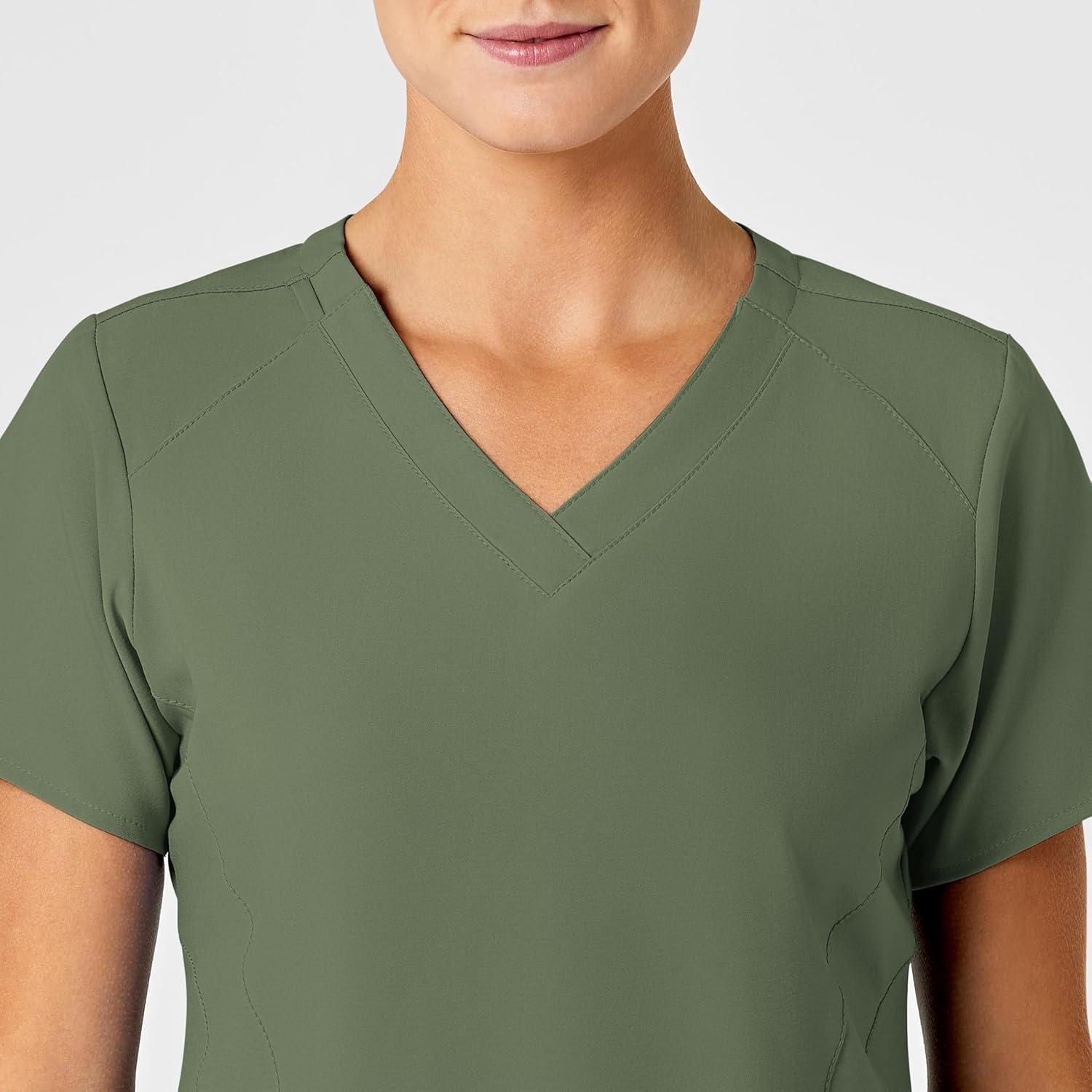 Wink Scrubs for Women, W123, Stylized V-Neck Tops with 5 Pockets(Olive)