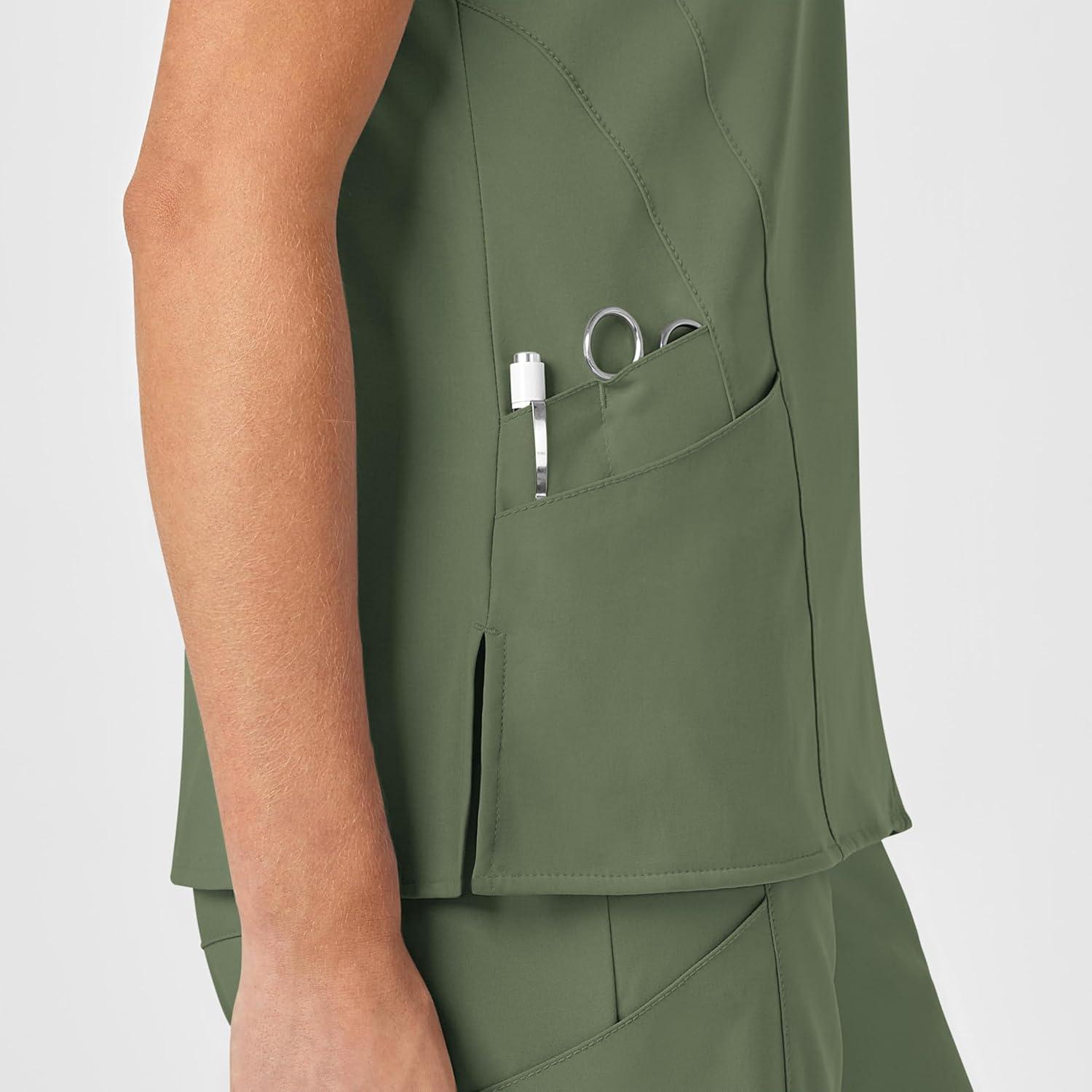 Wink Scrubs for Women, W123, Stylized V-Neck Tops with 5 Pockets(Olive)