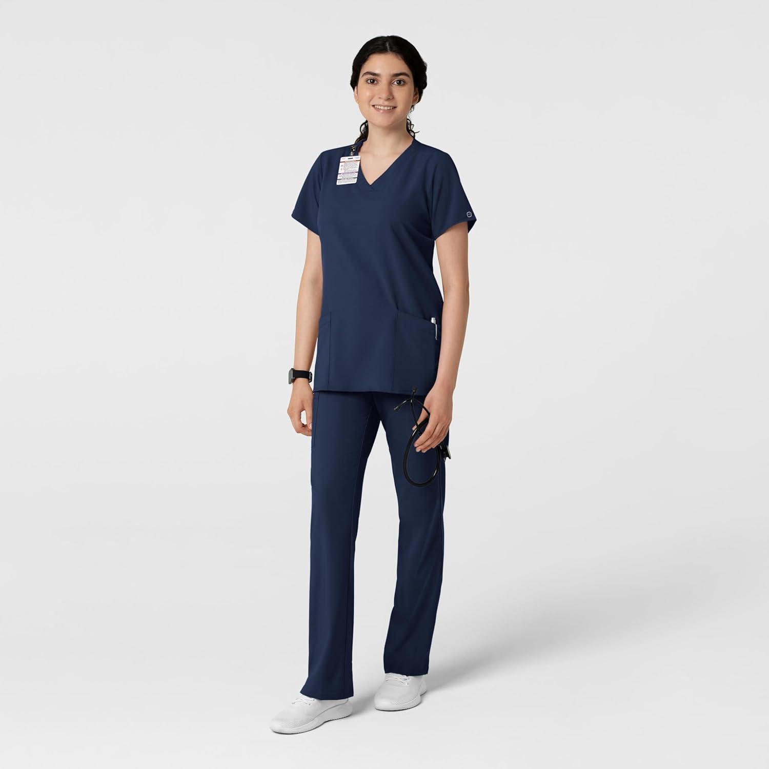 Wink Scrubs for Women, W123, Classic V-Neck Tops with 2 Pockets(Navy)