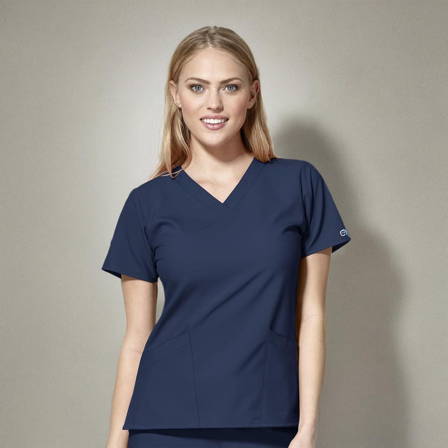 Wink Scrubs for Women, W123, Classic V-Neck Tops with 2 Pockets(Navy)