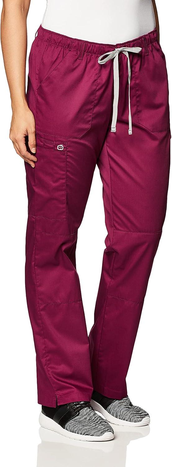 WonderWink Women’s Petite-Plus-Size Wonderwork Straight Leg Cargo Scrub Pant(Wine)