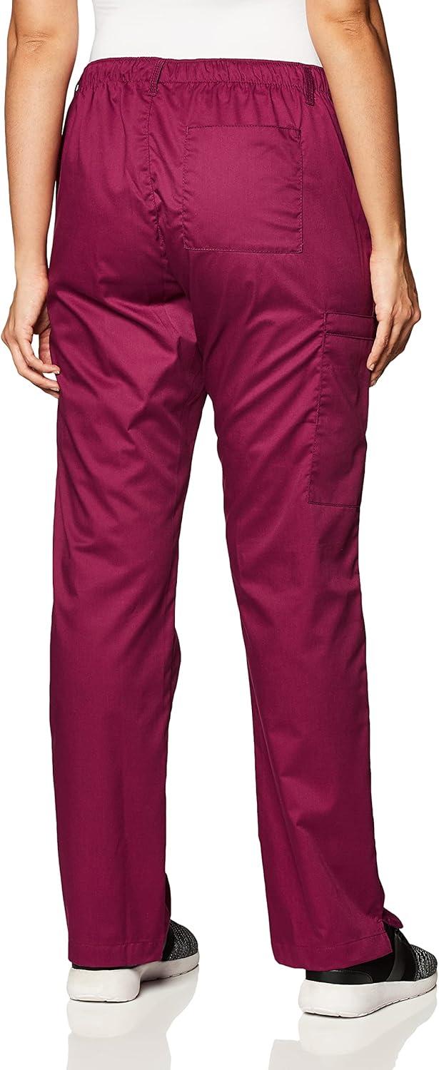 WonderWink Women’s Petite-Plus-Size Wonderwork Straight Leg Cargo Scrub Pant(Wine)