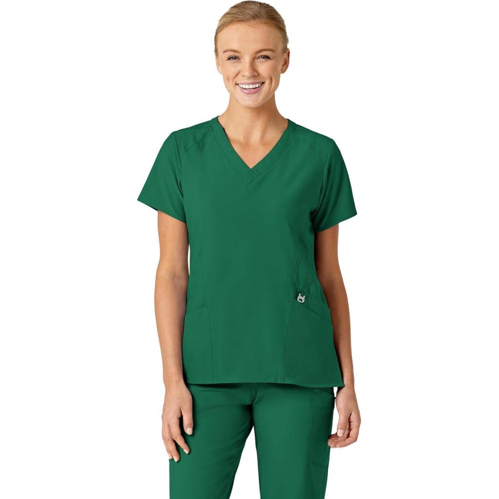 Wink Scrubs for Women, W123, Stylized Vneck Tops with 5 Pockets(Hunter)
