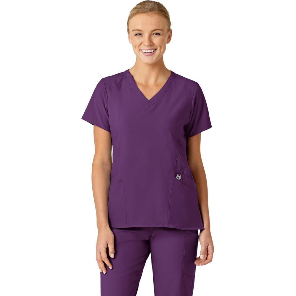 Wink Scrubs for Women, W123, Stylized Vneck Tops with 5 Pockets(Eggplant)