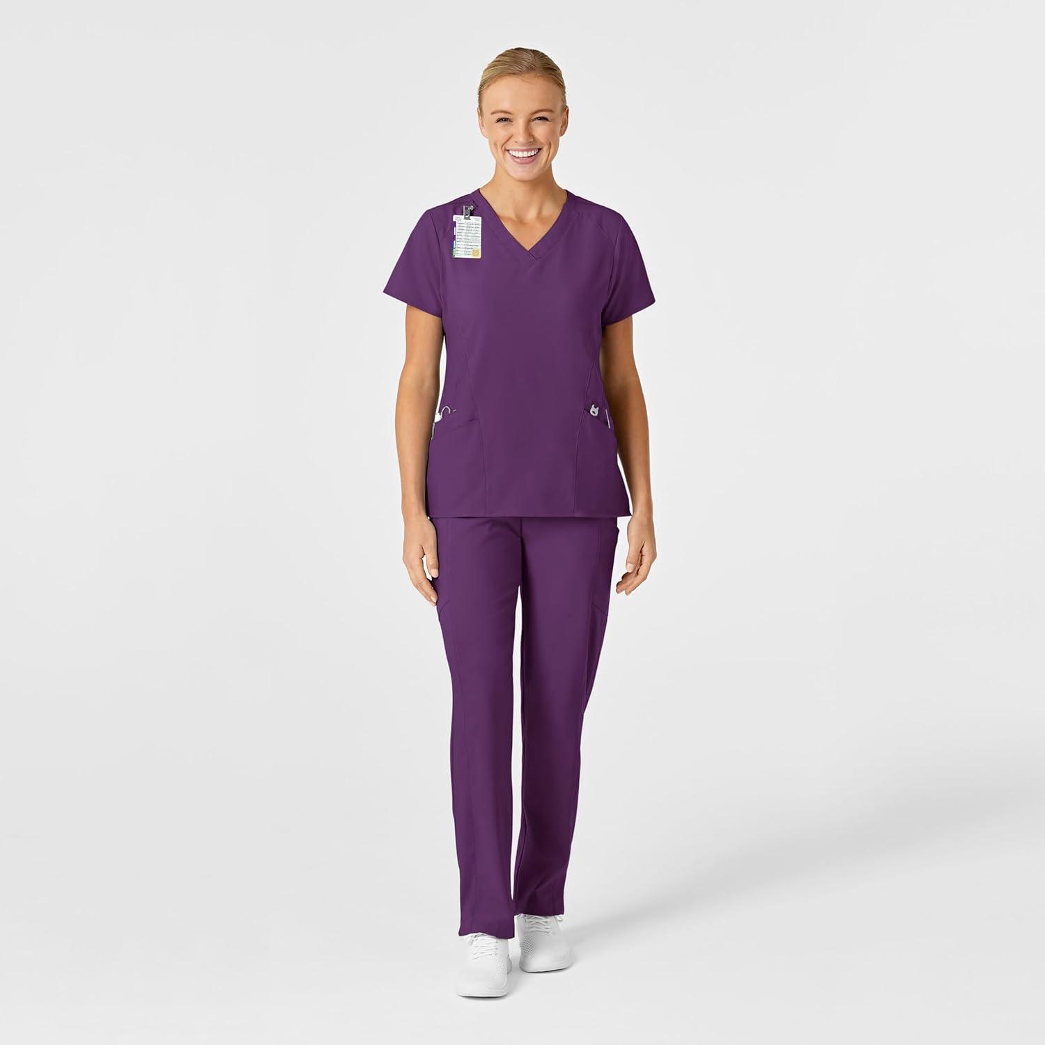 Wink Scrubs for Women, W123, Stylized Vneck Tops with 5 Pockets(Eggplant)
