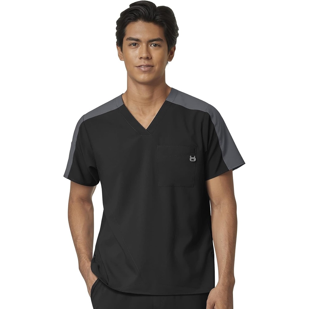 Wink Men’s Men’s Colorblock Scrub Top(Black)