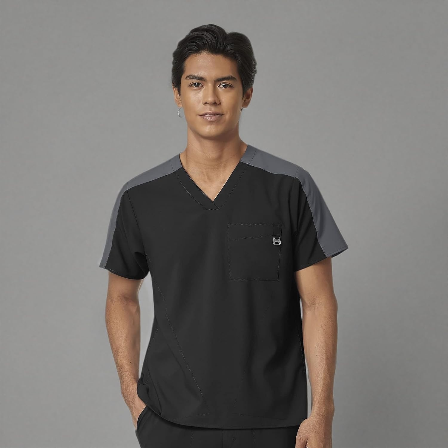 Wink Men’s Men’s Colorblock Scrub Top(Black)
