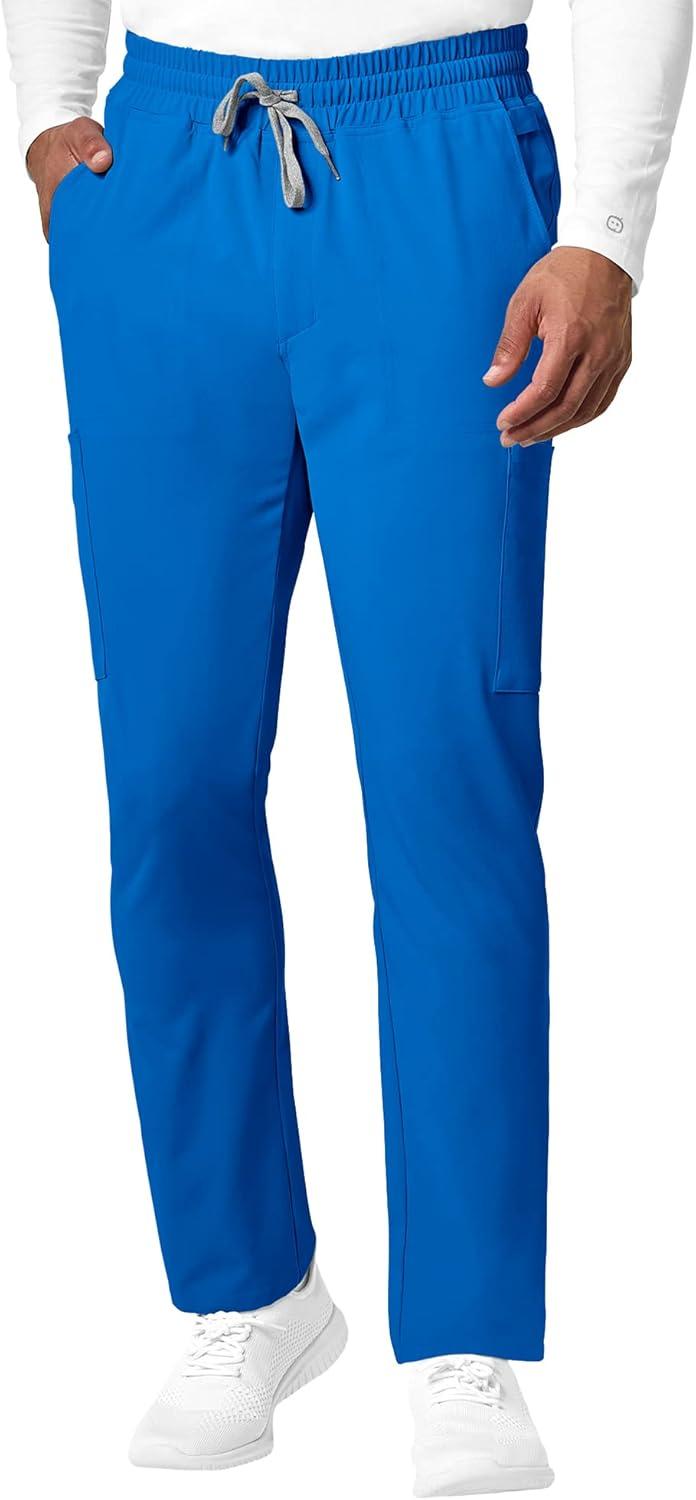 WonderWink RENEW Men’s EZ Zip Top & Men’s Straight Slim Leg Cargo Pant Scrub Set + Badge Reel(Royal)