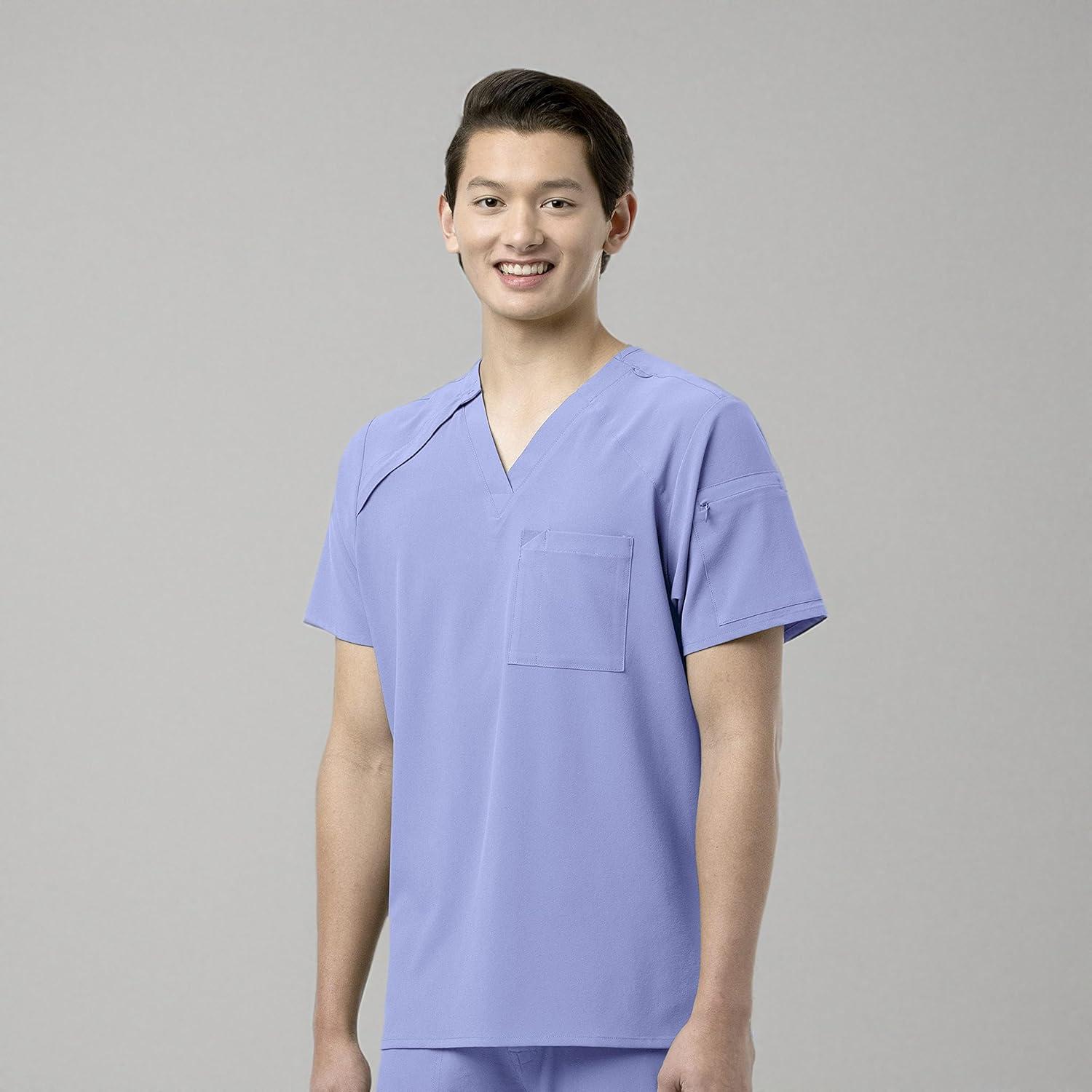 WonderWink Mens Men’s Ez Zip Scrub Top(Ceil Blue)