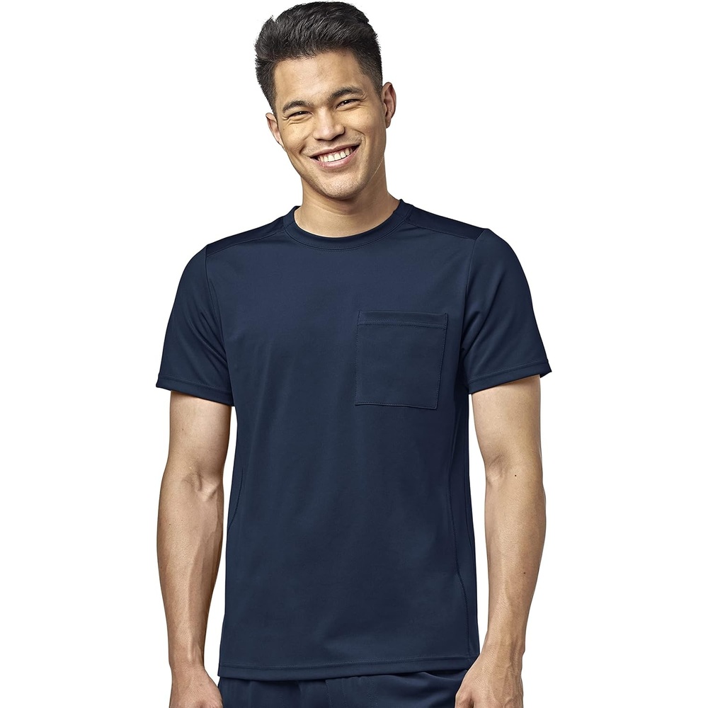 WonderWink Mens Moto Knit Crew Neck Top Medical Scrubs, Navy, Large US