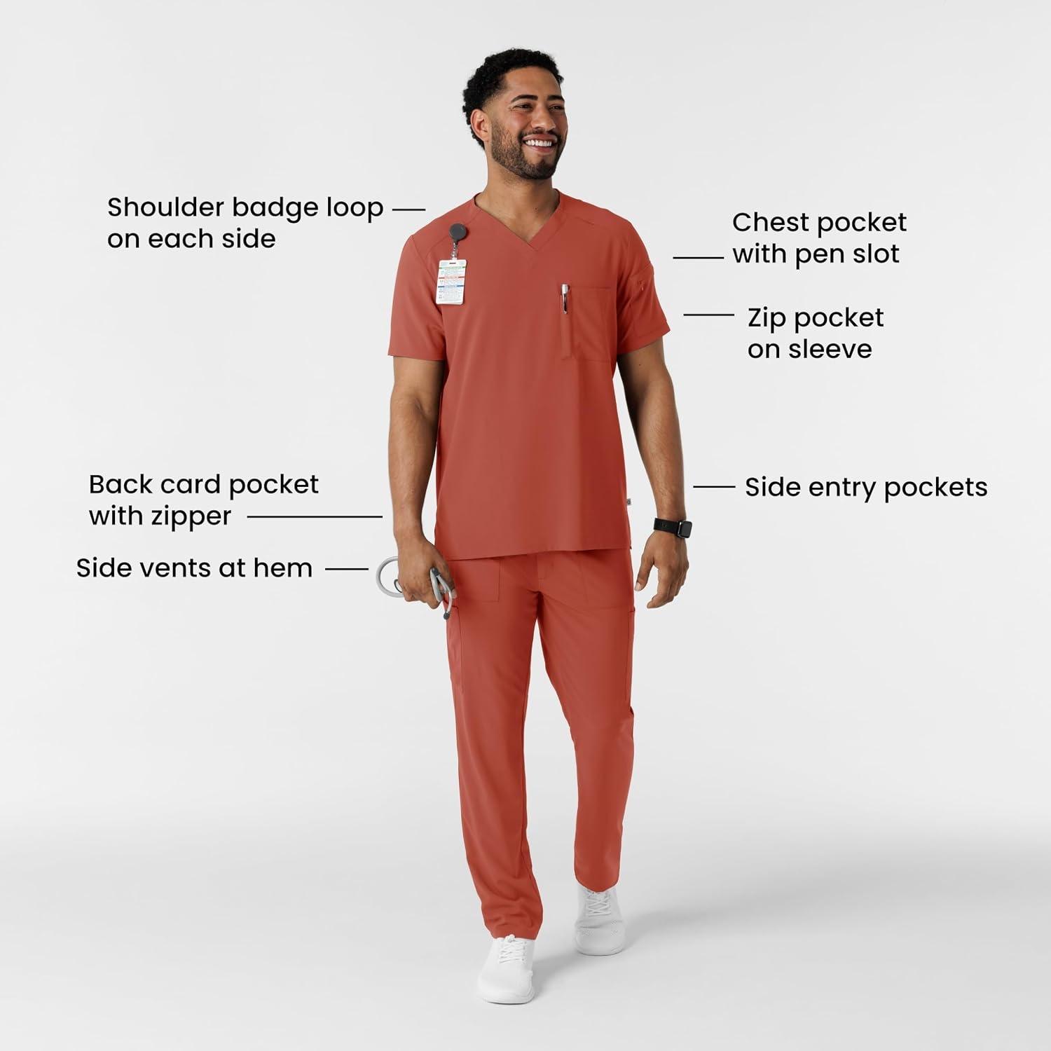 Wink Renew Men’s V-Neck 5 Pocket Scrub Top(Mineral Red)