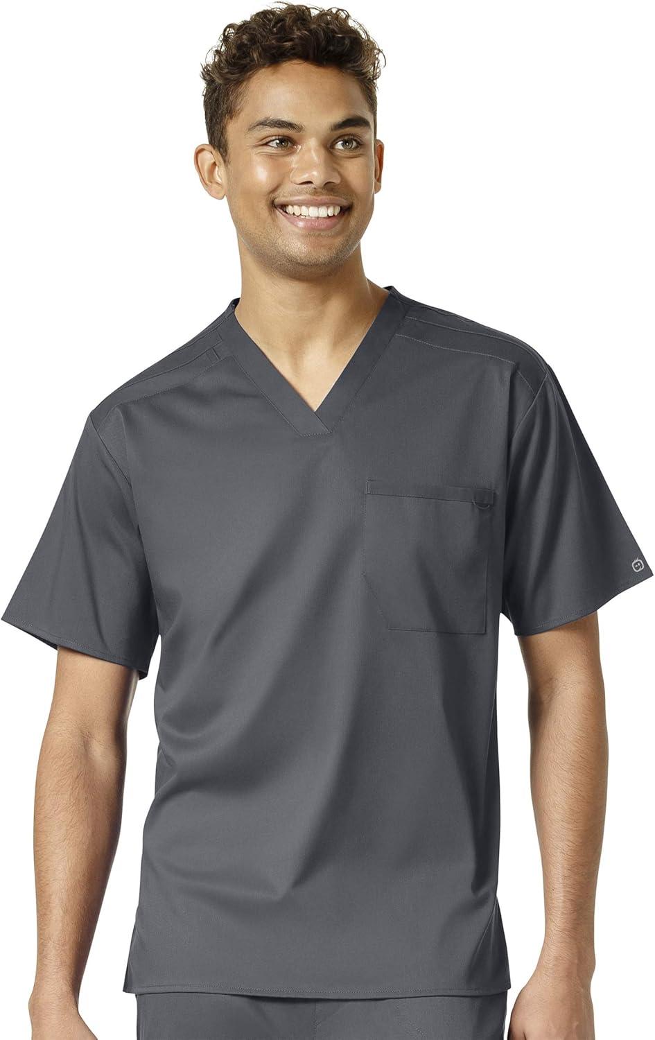 WonderWink PRO Men’s V-Neck Top & Straight Leg Cargo Pant Scrub Set + Badge Reel(Pewter)