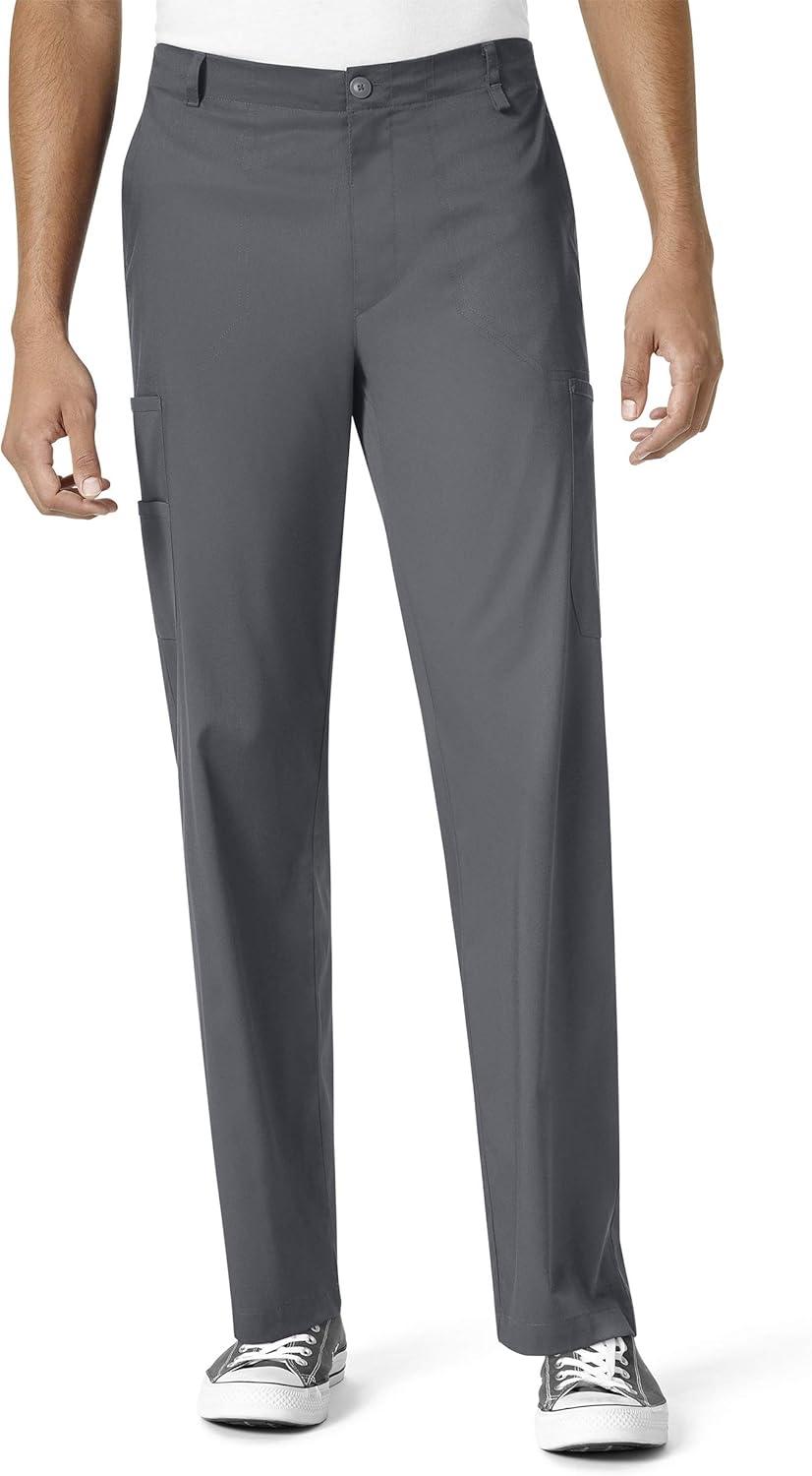 WonderWink PRO Men’s V-Neck Top & Straight Leg Cargo Pant Scrub Set + Badge Reel(Pewter)