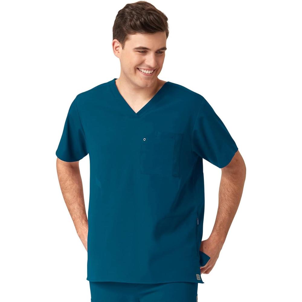 WonderWink Mens Knit Panel V-Neck Scrub Top(Caribbean)