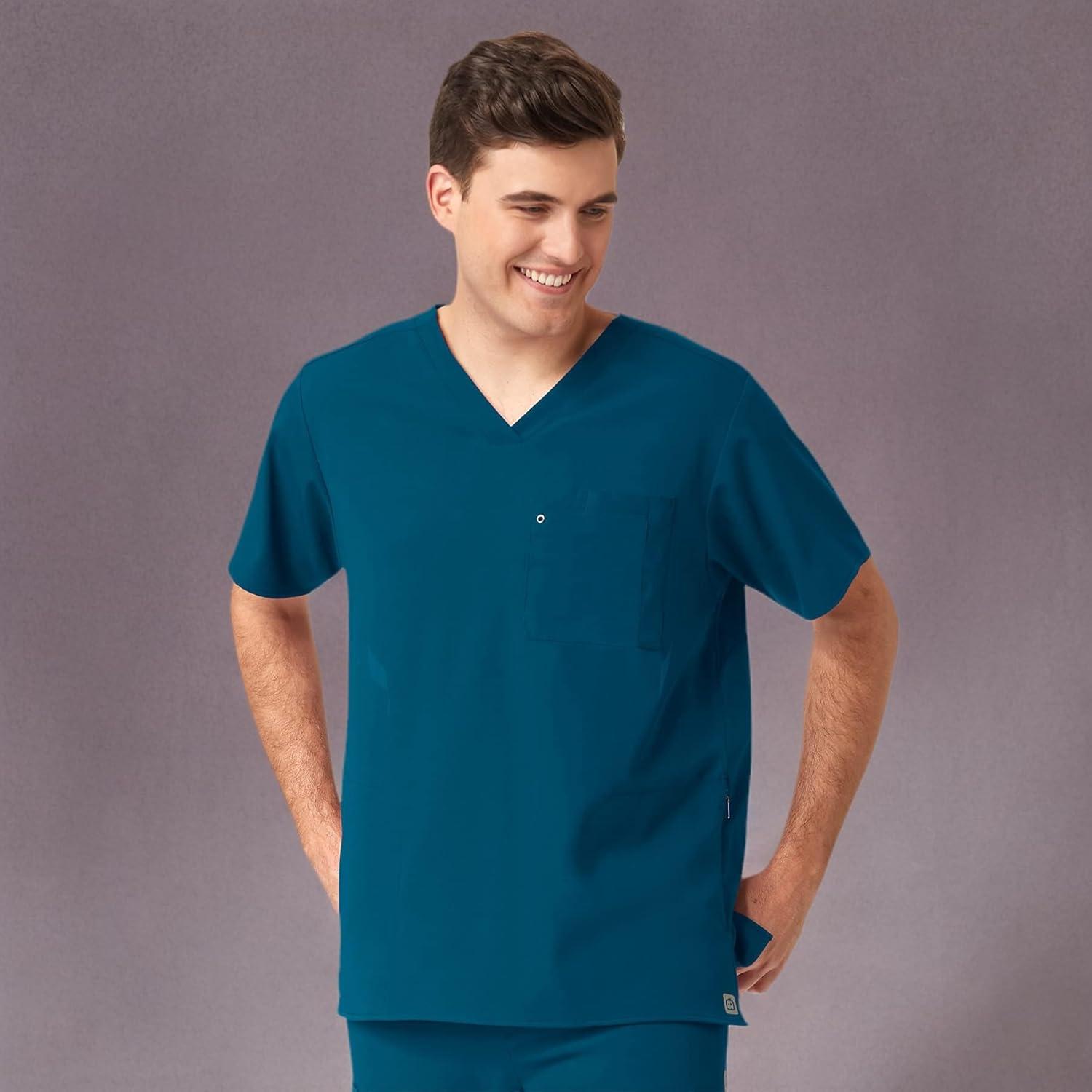 WonderWink Mens Knit Panel V-Neck Scrub Top(Caribbean)