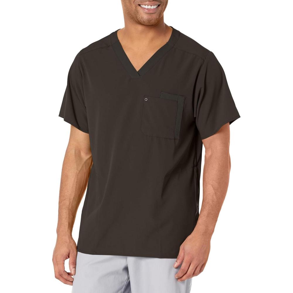WonderWink Mens Knit Panel V-Neck Scrub Top(Black)
