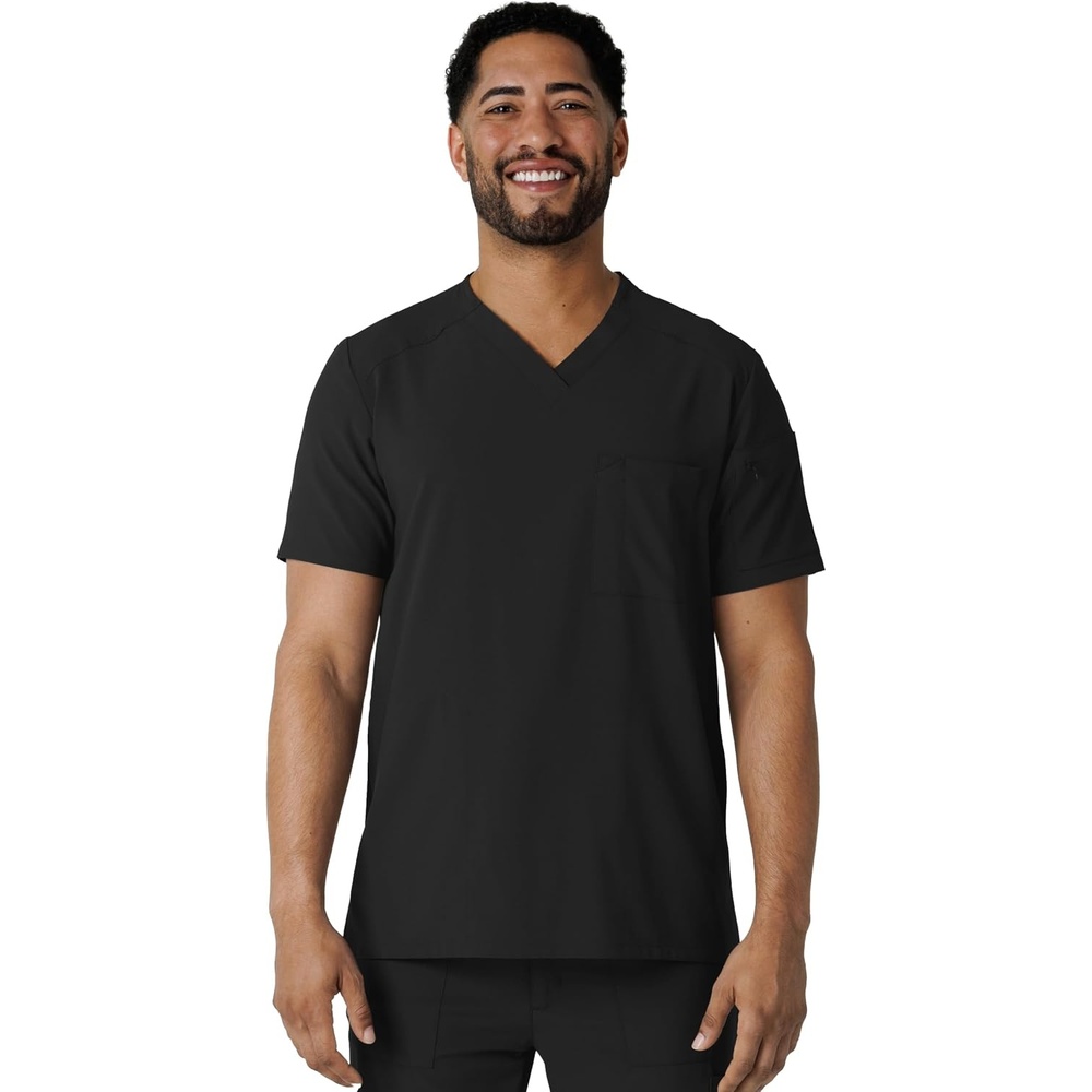 Wink Renew Men’s V-Neck 5 Pocket Scrub Top(Black)