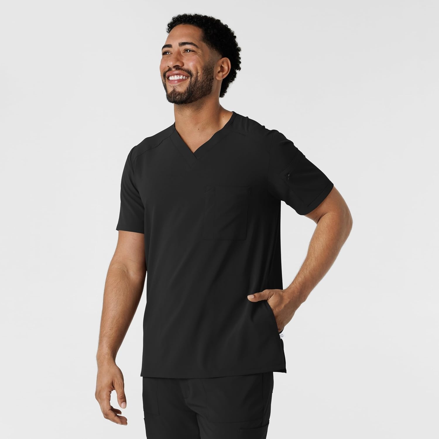 Wink Renew Men’s V-Neck 5 Pocket Scrub Top(Black)