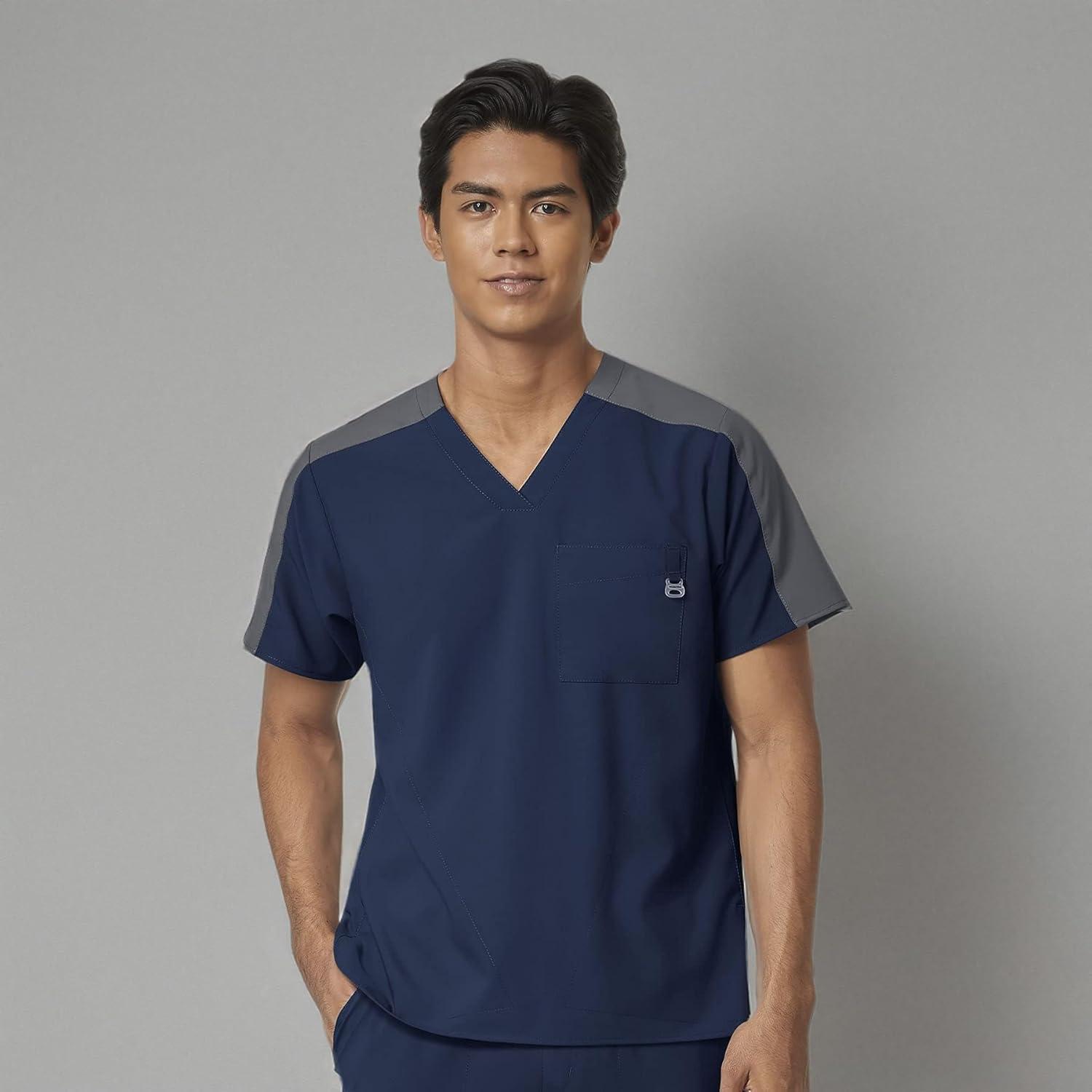 WonderWink Mens Men’s Colorblock Scrub Top(Navy)