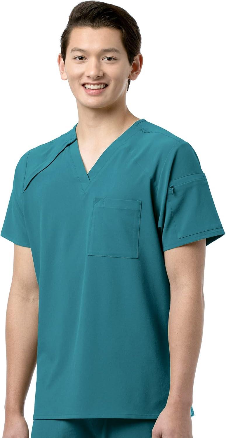 WonderWink RENEW Men’s EZ Zip Top & Men’s Straight Slim Leg Cargo Pant Scrub Set + Badge Reel(Teal)