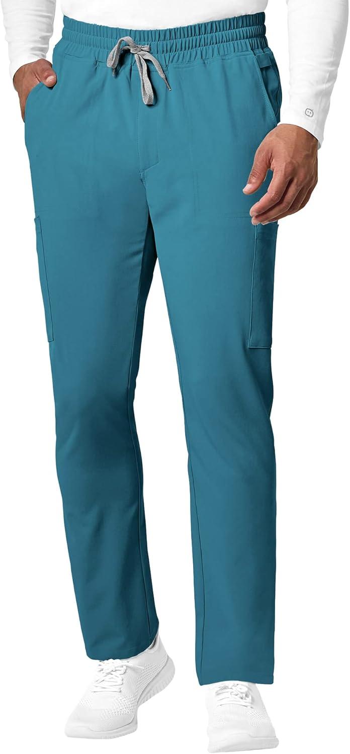 WonderWink RENEW Men’s EZ Zip Top & Men’s Straight Slim Leg Cargo Pant Scrub Set + Badge Reel(Teal)