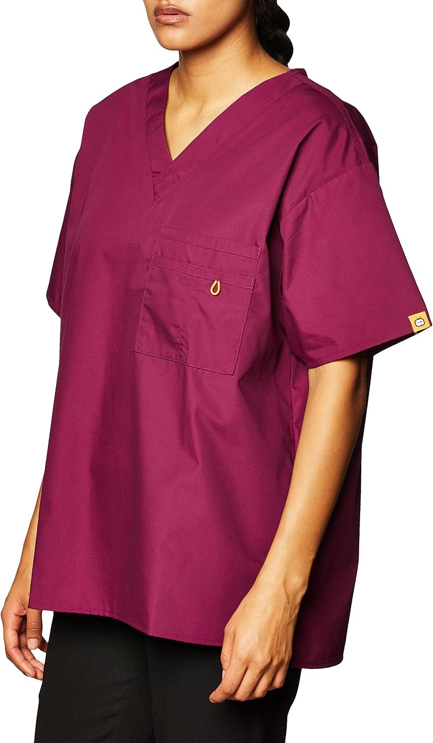 WonderWink Men’s The Alpha Unisex V-Neck Scrub Top, Wine, Large
