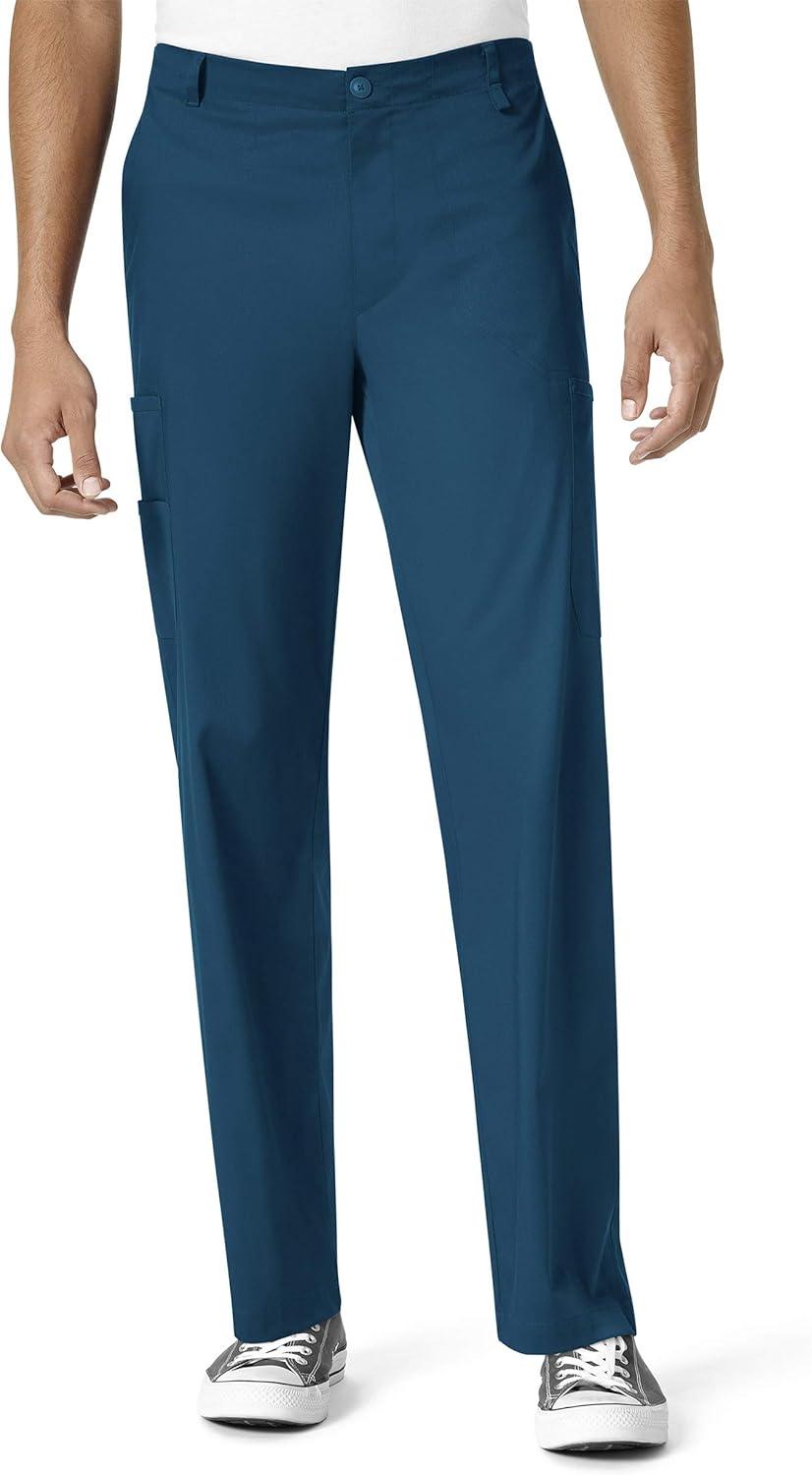 WonderWink PRO Men’s V-Neck Top & Straight Leg Cargo Pant Scrub Set + Badge Reel(Caribbean Blue)