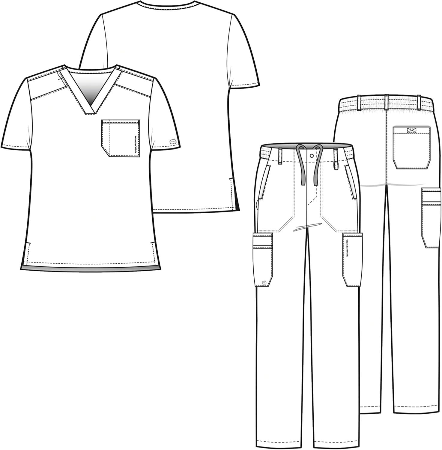 WonderWink PRO Men’s V-Neck Top & Straight Leg Cargo Pant Scrub Set + Badge Reel(Caribbean Blue)