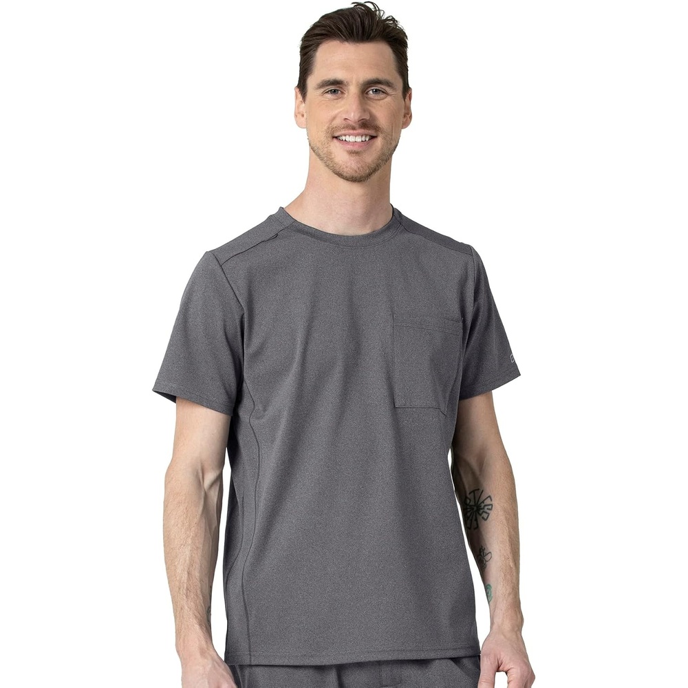 WonderWink mens Men’s Moto Knit Crew Neck Top Medical Scrubs, Pewter Heather, X-Large US