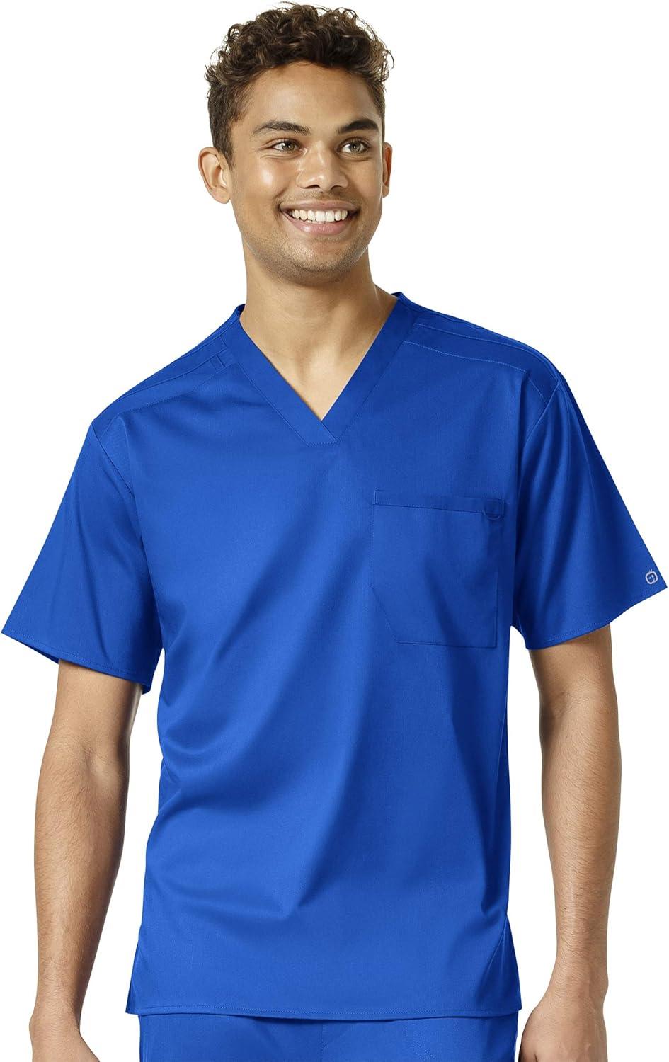 WonderWink PRO Men’s V-Neck Top & Straight Leg Cargo Pant Scrub Set + Badge Reel(Royal)