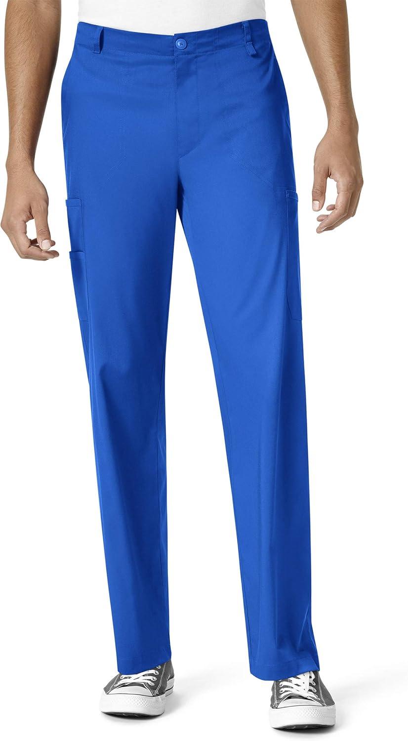 WonderWink PRO Men’s V-Neck Top & Straight Leg Cargo Pant Scrub Set + Badge Reel(Royal)