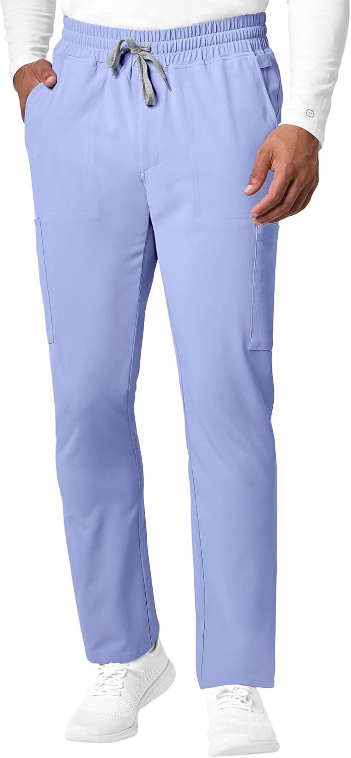 WonderWink RENEW Men’s EZ Zip Top & Men’s Straight Slim Leg Cargo Pant Scrub Set + Badge Reel(Ceil Blue)