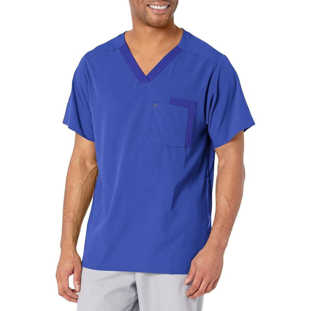 WonderWink Mens Knit Panel V-Neck Top Medical Scrubs Shirt, Galaxy Blue, Medium US