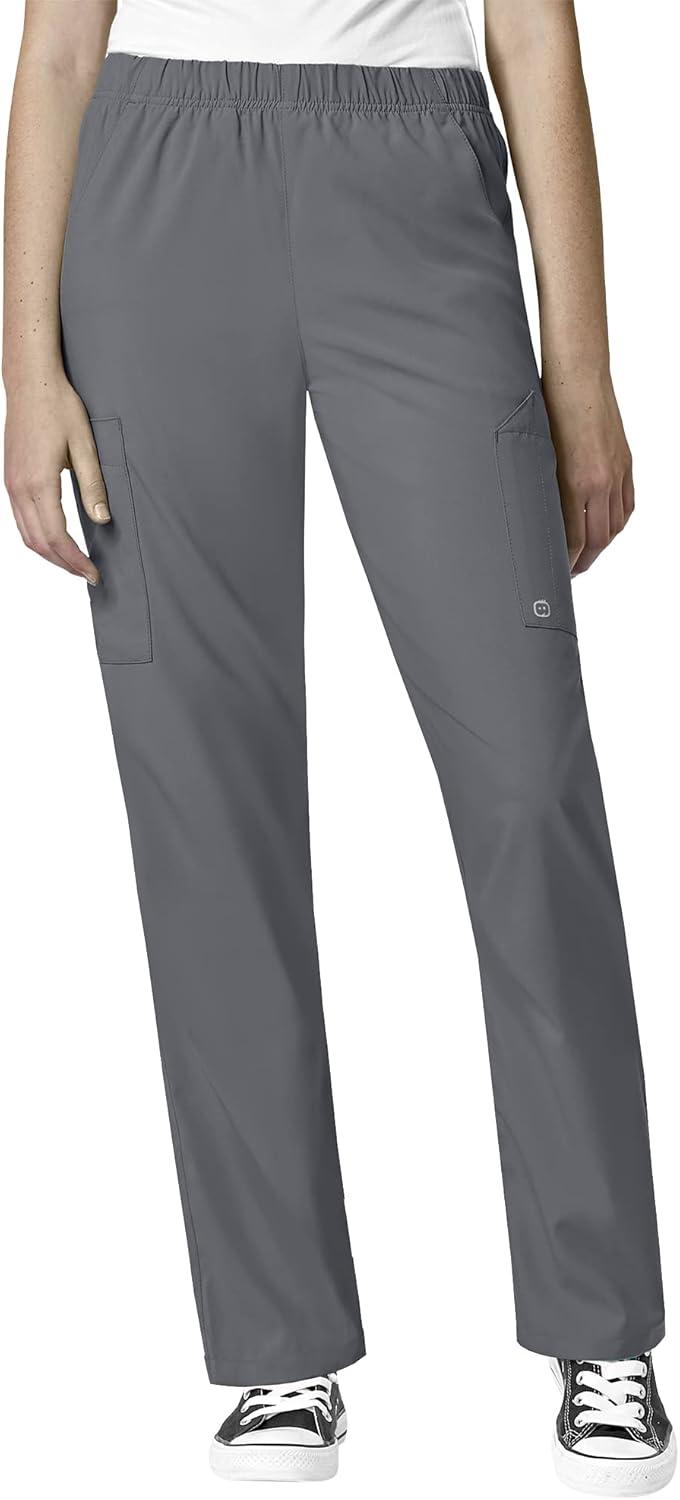 WonderWink W123 Unisex 4-Pocket Utility Top & Unisex Multi-cargo pant Scrub Set + Badge Reel(Pewter)