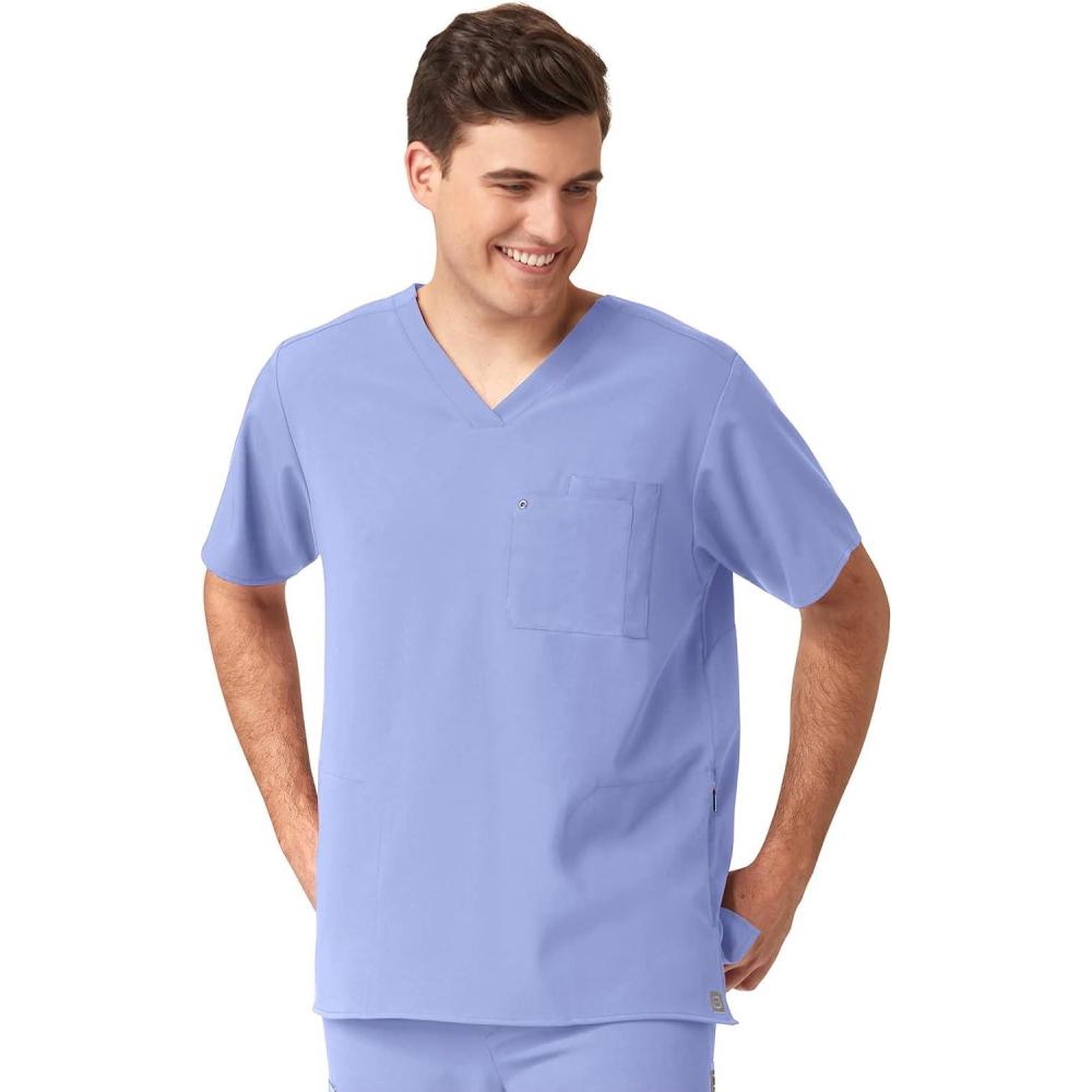 WonderWink Mens Knit Panel V-Neck Scrub Top(Ceil Blue)
