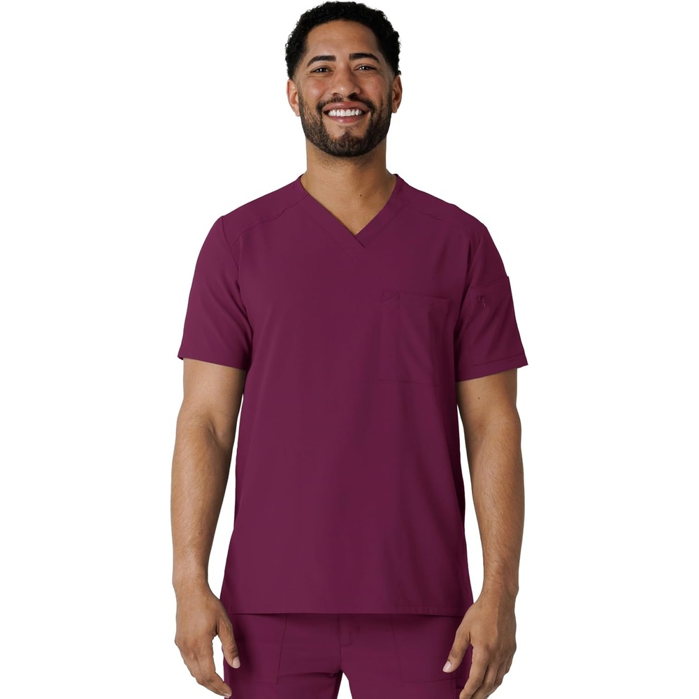 Wink Renew Men’s V-Neck 5 Pocket Scrub Top(Wine)