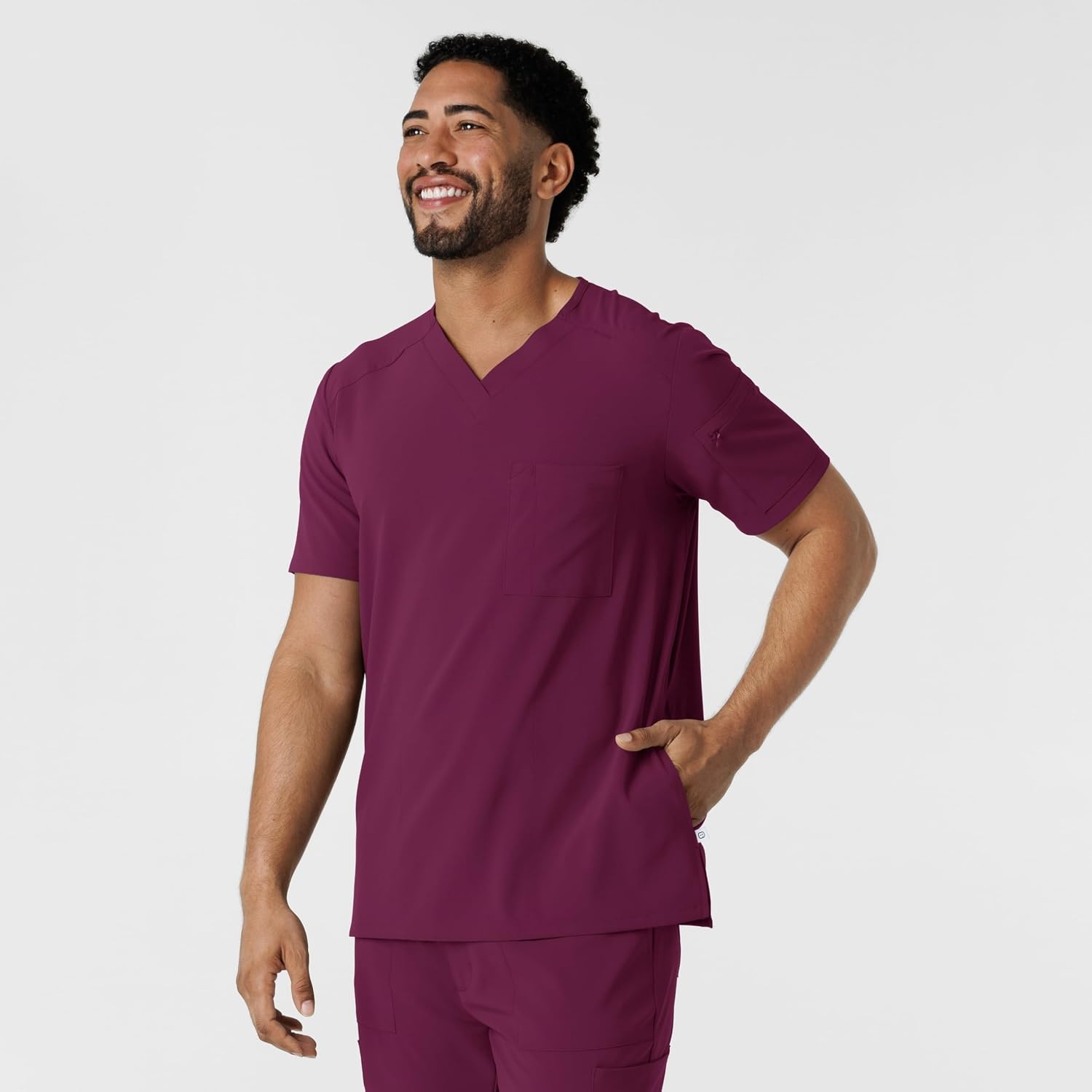 Wink Renew Men’s V-Neck 5 Pocket Scrub Top(Wine)