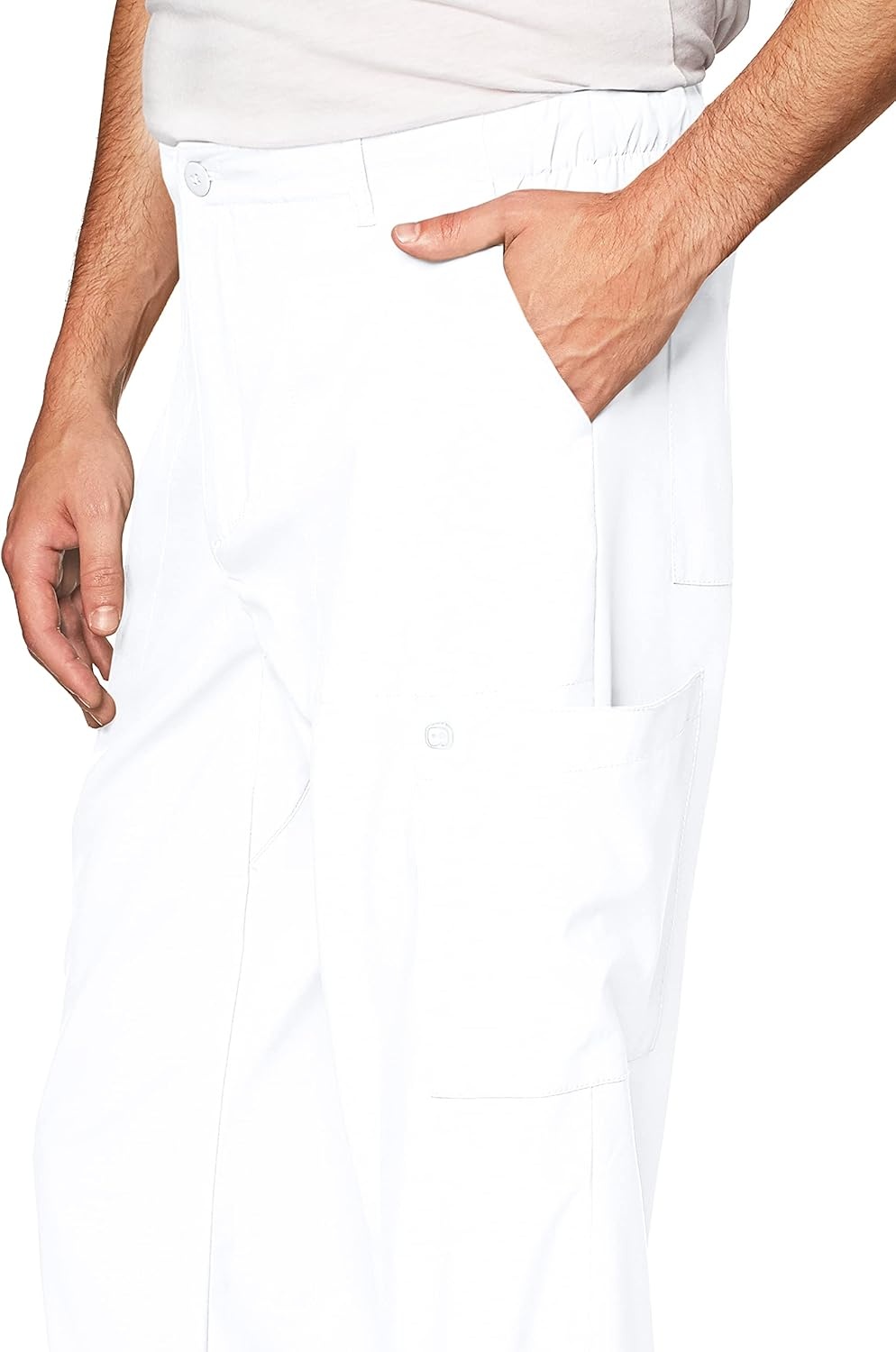 Wink W123 Men’s Flat Front Cargo Scrub Pant(White)