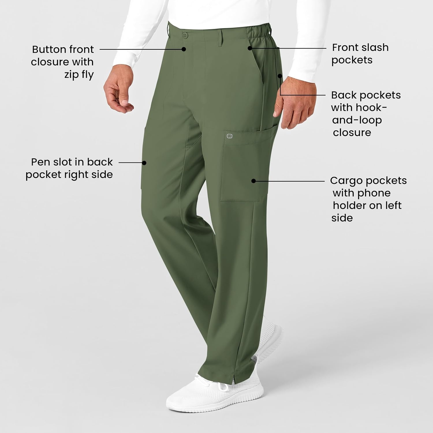 Wink W123 Men’s Flat Front Cargo Scrub Pant(Olive)