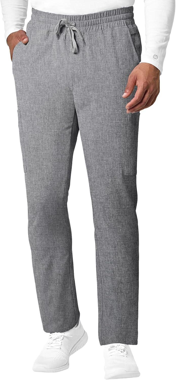 WonderWink RENEW Men’s EZ Zip Top & Men’s Straight Slim Leg Cargo Pant Scrub Set + Badge Reel(Grey Heather)