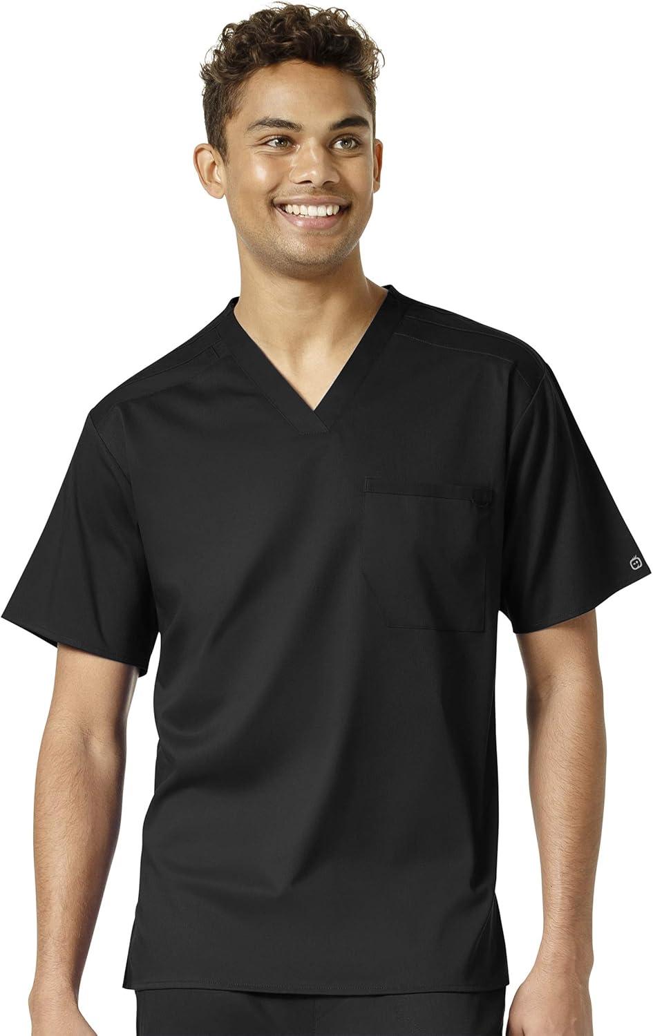 WonderWink PRO Men’s V-Neck Top & Straight Leg Cargo Pant Scrub Set + Badge Reel(Black)