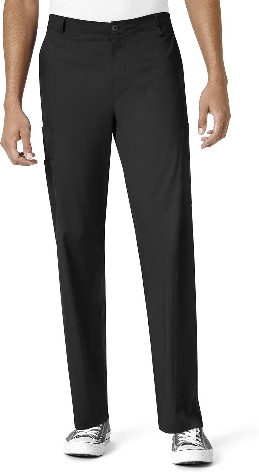 WonderWink PRO Men’s V-Neck Top & Straight Leg Cargo Pant Scrub Set + Badge Reel(Black)