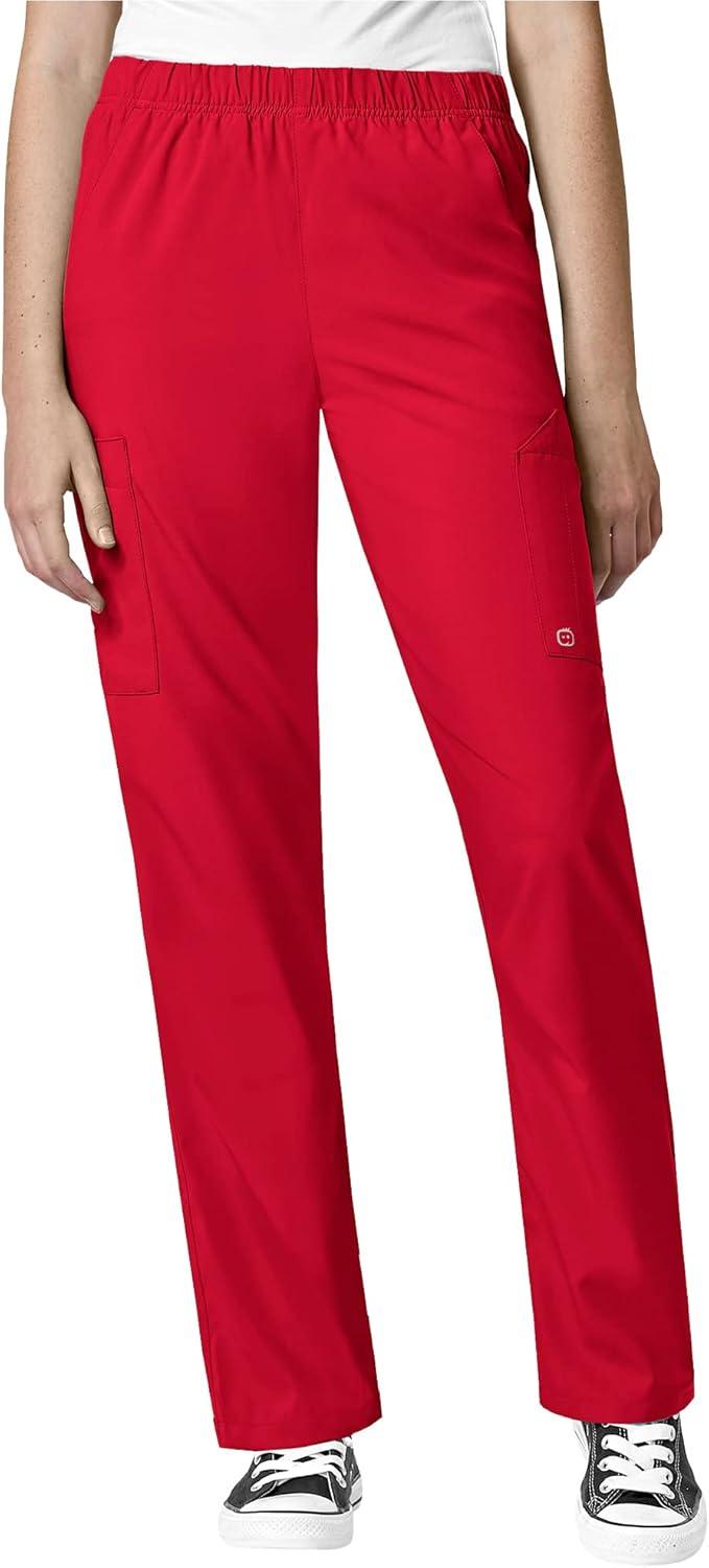 WonderWink W123 Unisex 4-Pocket Utility Top & Unisex Multi-cargo pant Scrub Set + Badge Reel(Red)