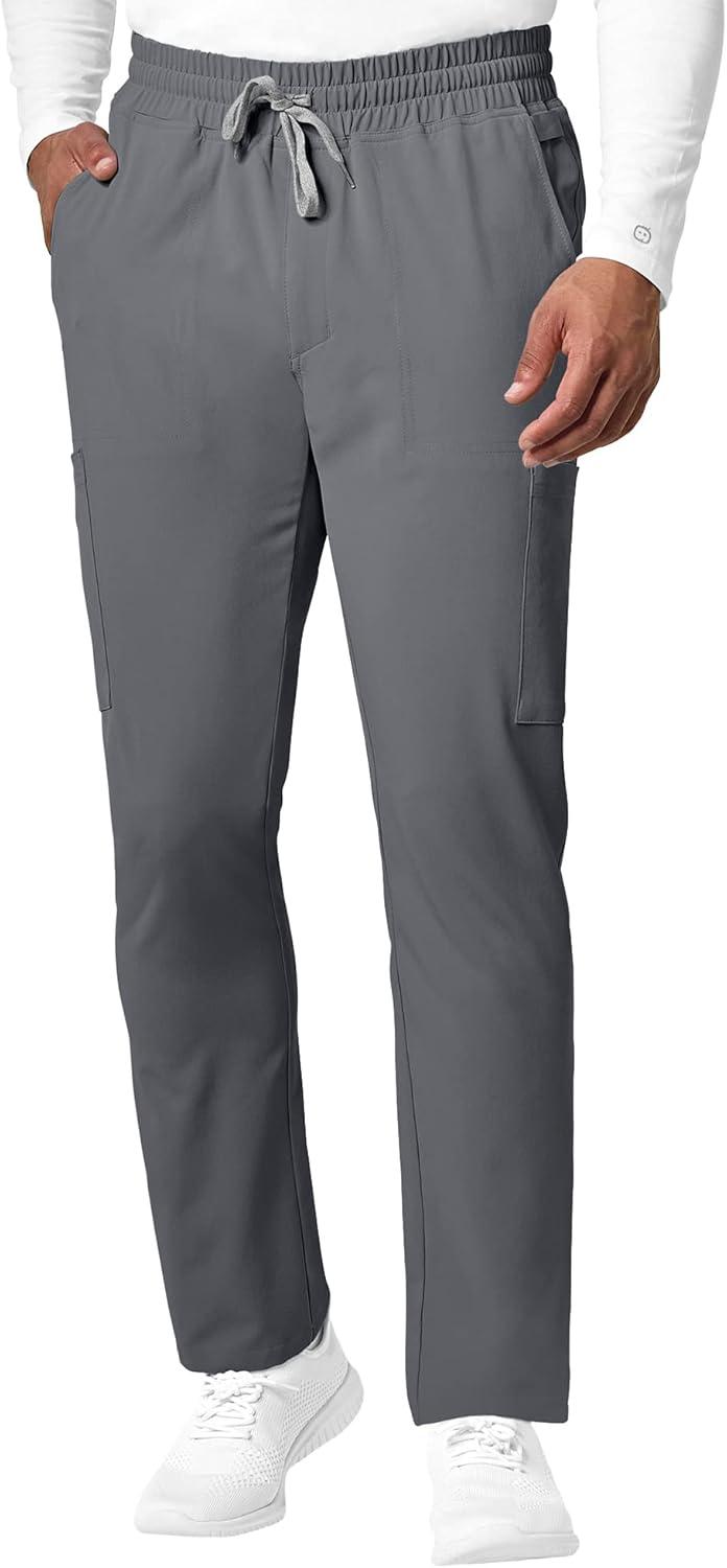 WonderWink RENEW Men’s EZ Zip Top & Men’s Straight Slim Leg Cargo Pant Scrub Set + Badge Reel(Pewter)