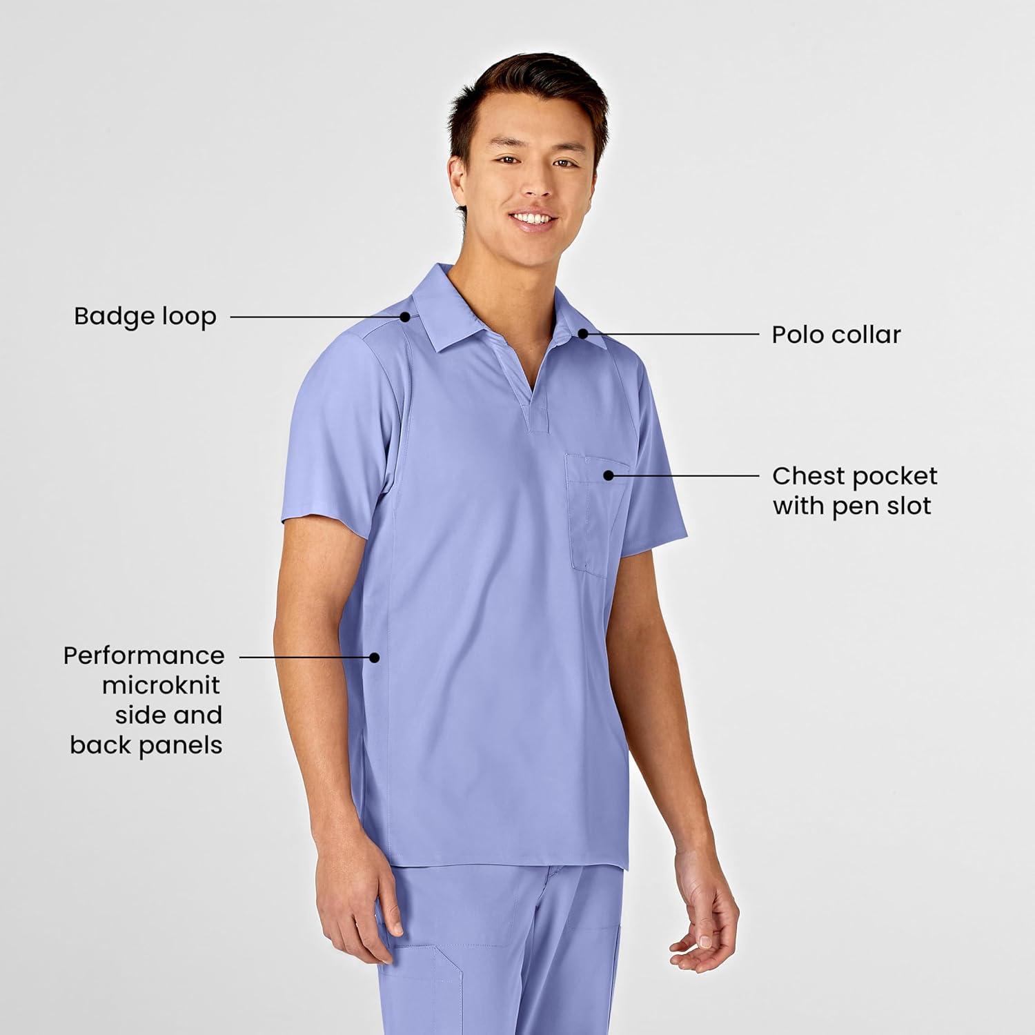 WonderWink Mens Collar Top(Ceil Blue)