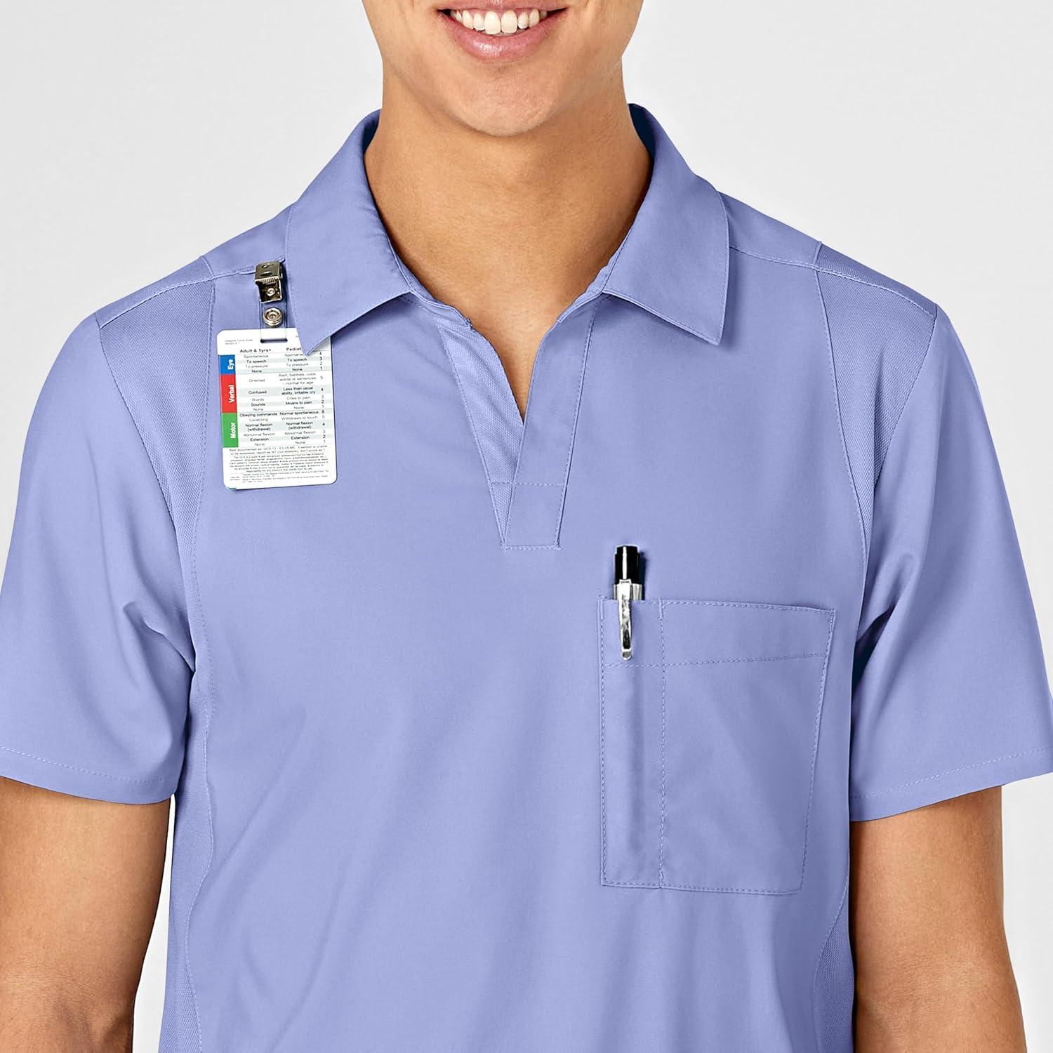 WonderWink Mens Collar Top(Ceil Blue)