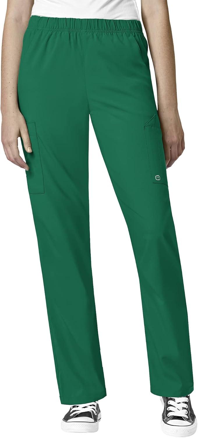 WonderWink W123 Unisex 4-Pocket Utility Top & Unisex Multi-cargo pant Scrub Set + Badge Reel(Hunter)