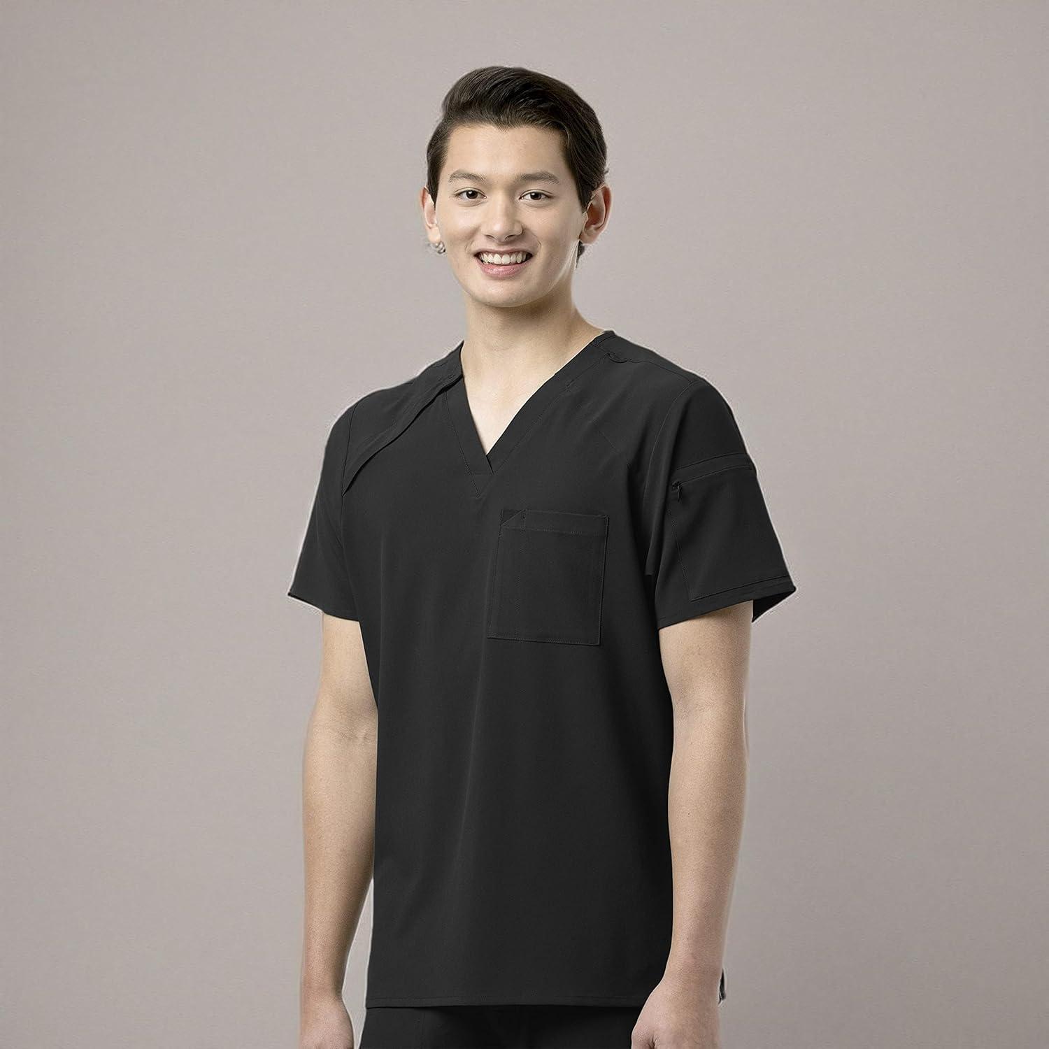 WonderWink Mens Men’s Ez Zip Scrub Top(Black)